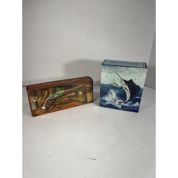 Lot Of 2 Avon Decanters Cologne After Shave Dueling Pistol + Sea Trophy Dolphin - Picture 1 of 11